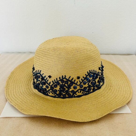 Tory Burch Tan Hat with Blue Embroidery - Picture 3 of 7